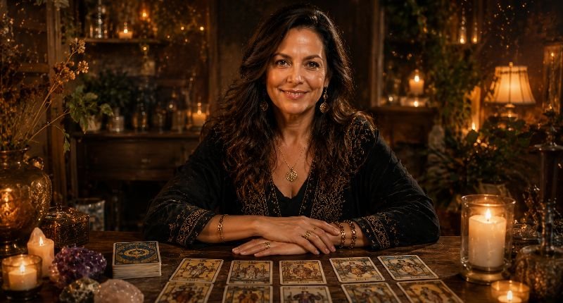 Elena Roca, vidente sin gabinete atendiendo personalmente una consulta de tarot telefónico para dar fechas exactas.